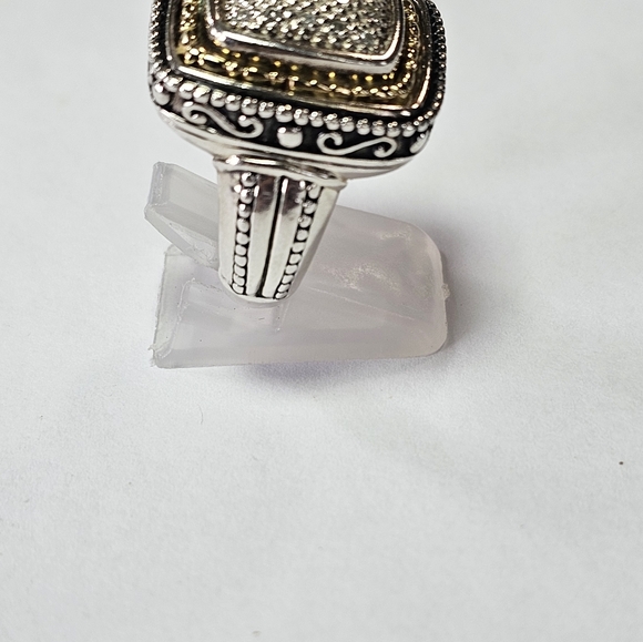 Heavy Artisan Crafted Pave Diamond Ring in Sterling Silver & 14k. Size 6! - Picture 4 of 6